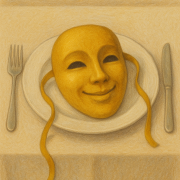 karneváli maszk egy tányéron – a pszichológiai maszkolás szimbolikus ábrázolása